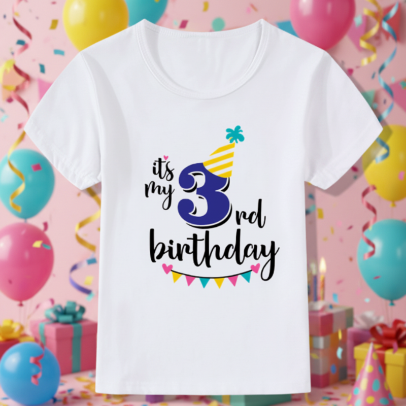Birthday Graphic Tee – Urocze i zwiewne – dziecięca koszulka urodzinowa