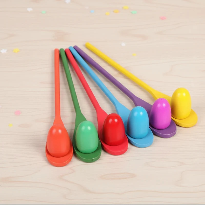 Wooden Egg Spoon Game – Motoryka i nauka – Gra równoważna „Wyścig jajek”