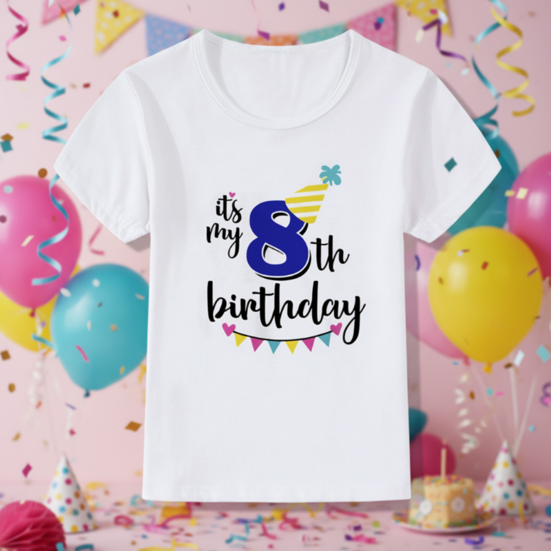 Birthday Graphic Tee – Urocze i zwiewne – dziecięca koszulka urodzinowa