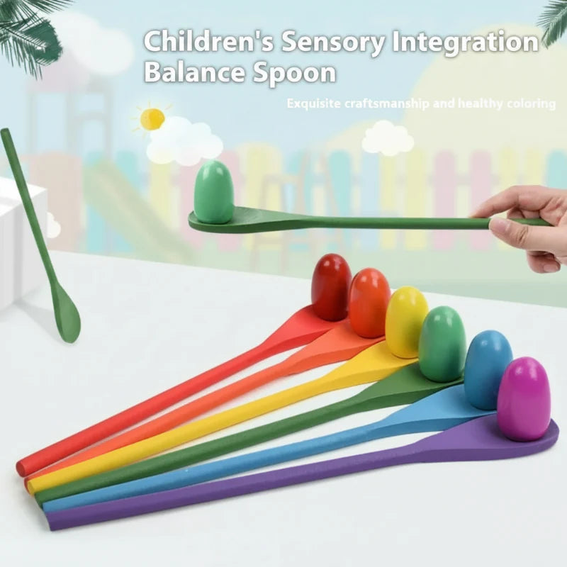 Wooden Egg Spoon Game – Motoryka i nauka – Gra równoważna „Wyścig jajek”