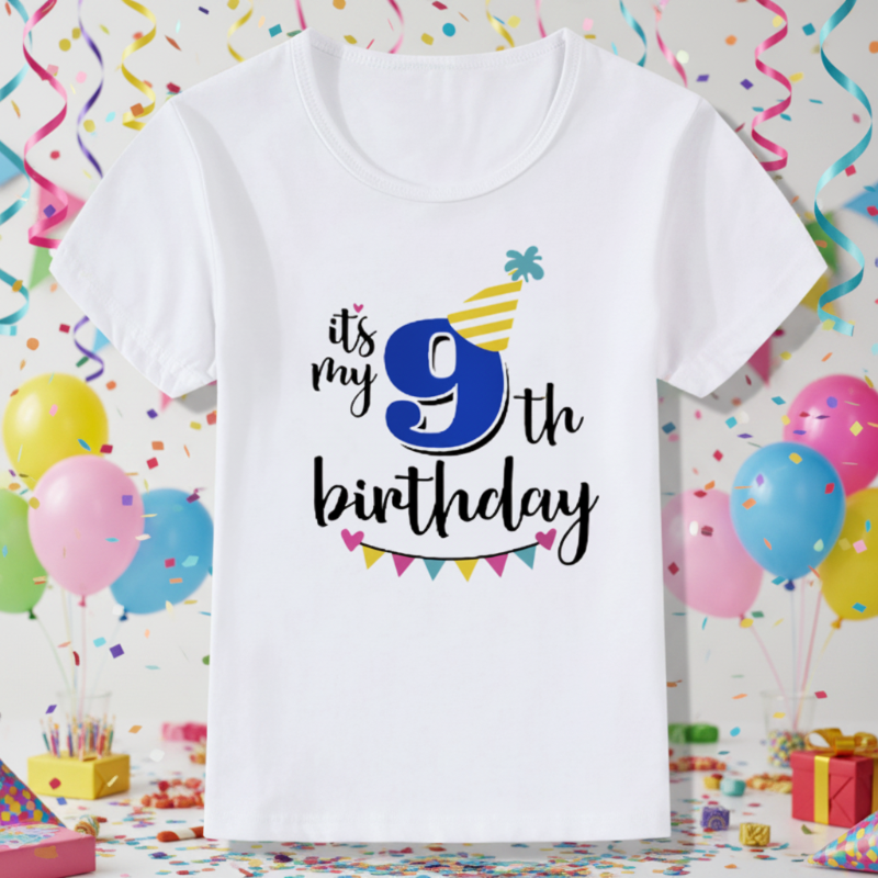 Birthday Graphic Tee – Urocze i zwiewne – dziecięca koszulka urodzinowa