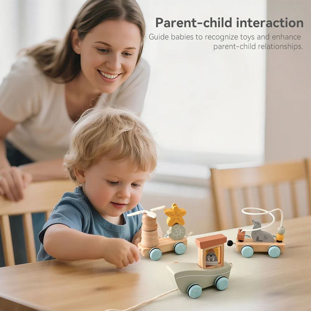 HappyTrain – Montessori & Fun – Drewniany zestaw kolejowy