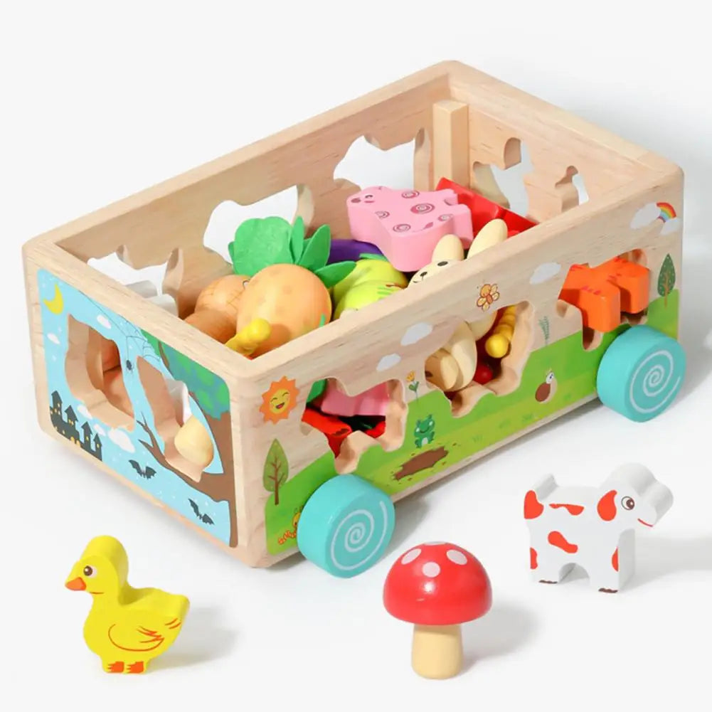 Woods™ - Wagon z warzywami i zwierzętami - Drewniana układanka