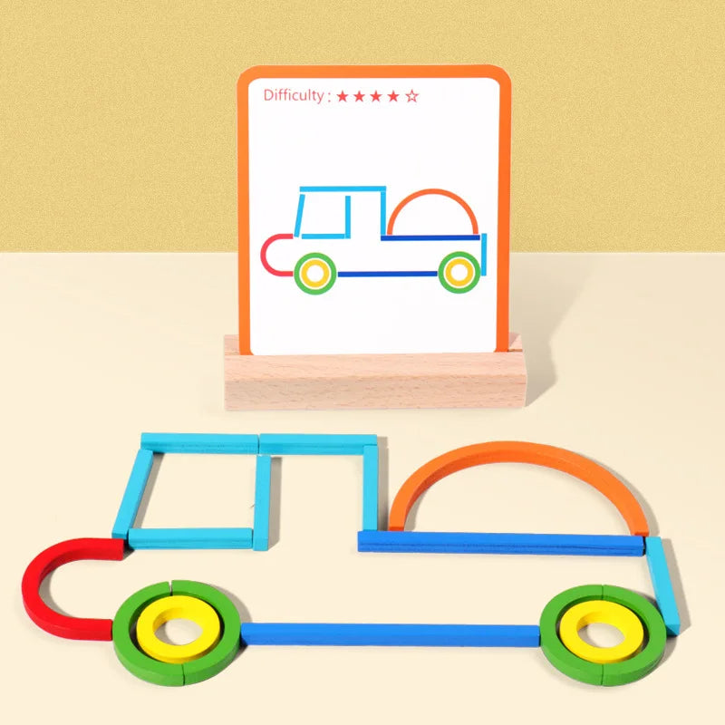 Sticks & Rings – Smukły i kreatywny – Drewniane puzzle z kształtami
