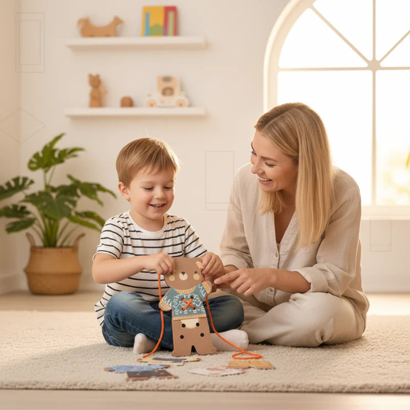 ThreadBear – urocze i edukacyjne – zabawka Montessori do nawlekania w kształcie misia