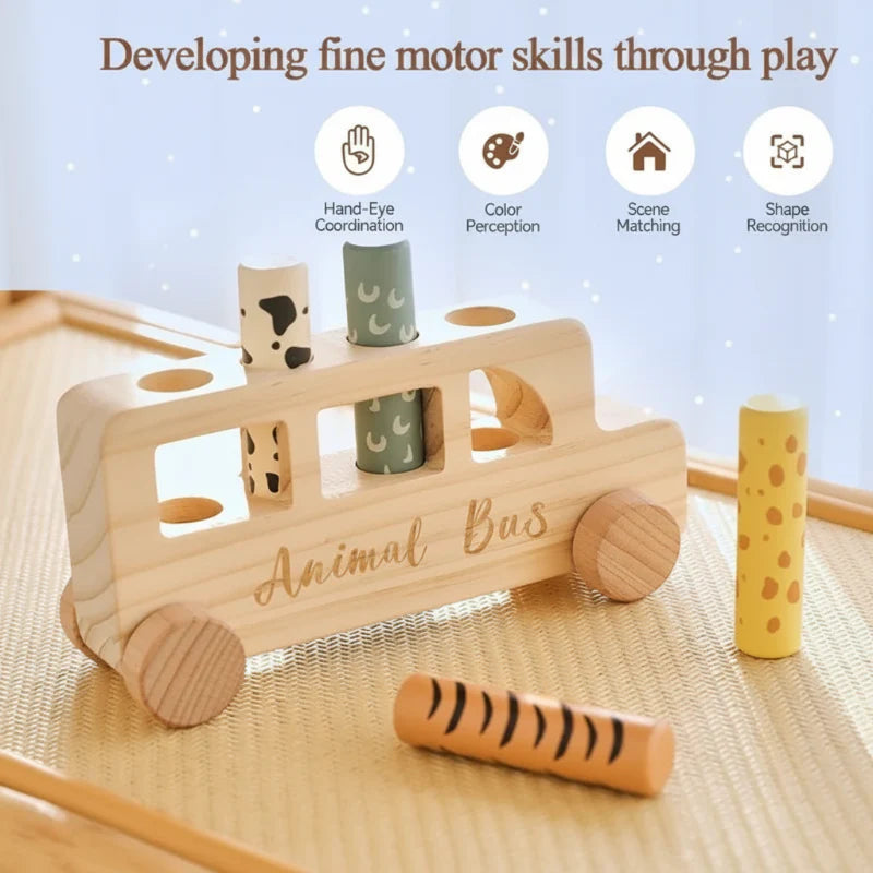 PressBus – Montessori & Edukacyjny – Drewniany autobus do zabawy z nadrukiem