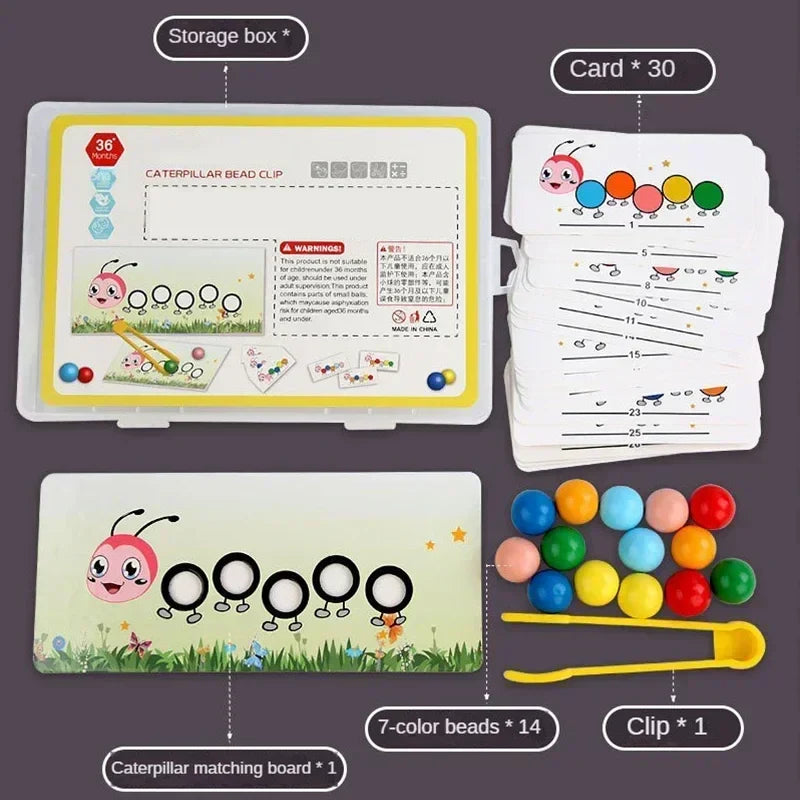 Wooden Clip Beads™ - Kolorowa gąsienica - Zabawka edukacyjna