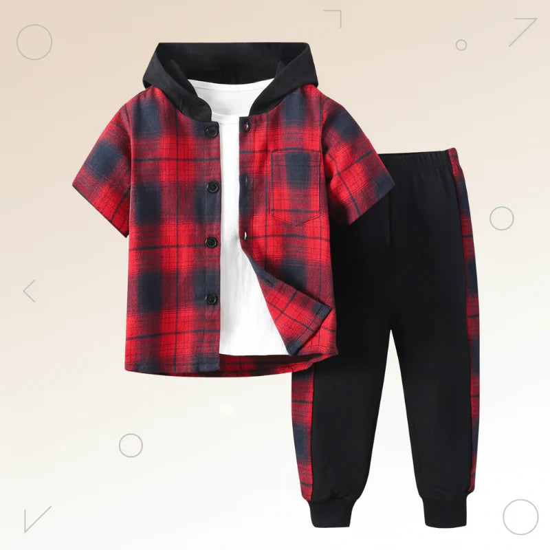 Boys Checkered Outfit – Modny i wygodny – zestaw dziecięcy w kratkę