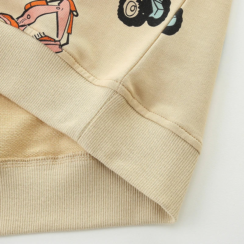 TruckTales – Miękki i ciepły sweter z kolorowymi pojazdami budowlanymi