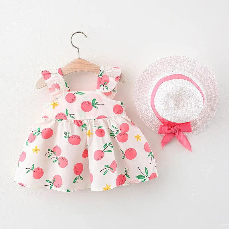 Mini Fashion™ – Słodkie i letnie – Owocowa sukienka (zawiera DARMOWY słomkowy kapelusz)