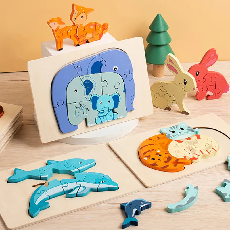 Animal Puzzle™ – Odkrywaj i ucz się – Drewniane puzzle z kreskówkami
