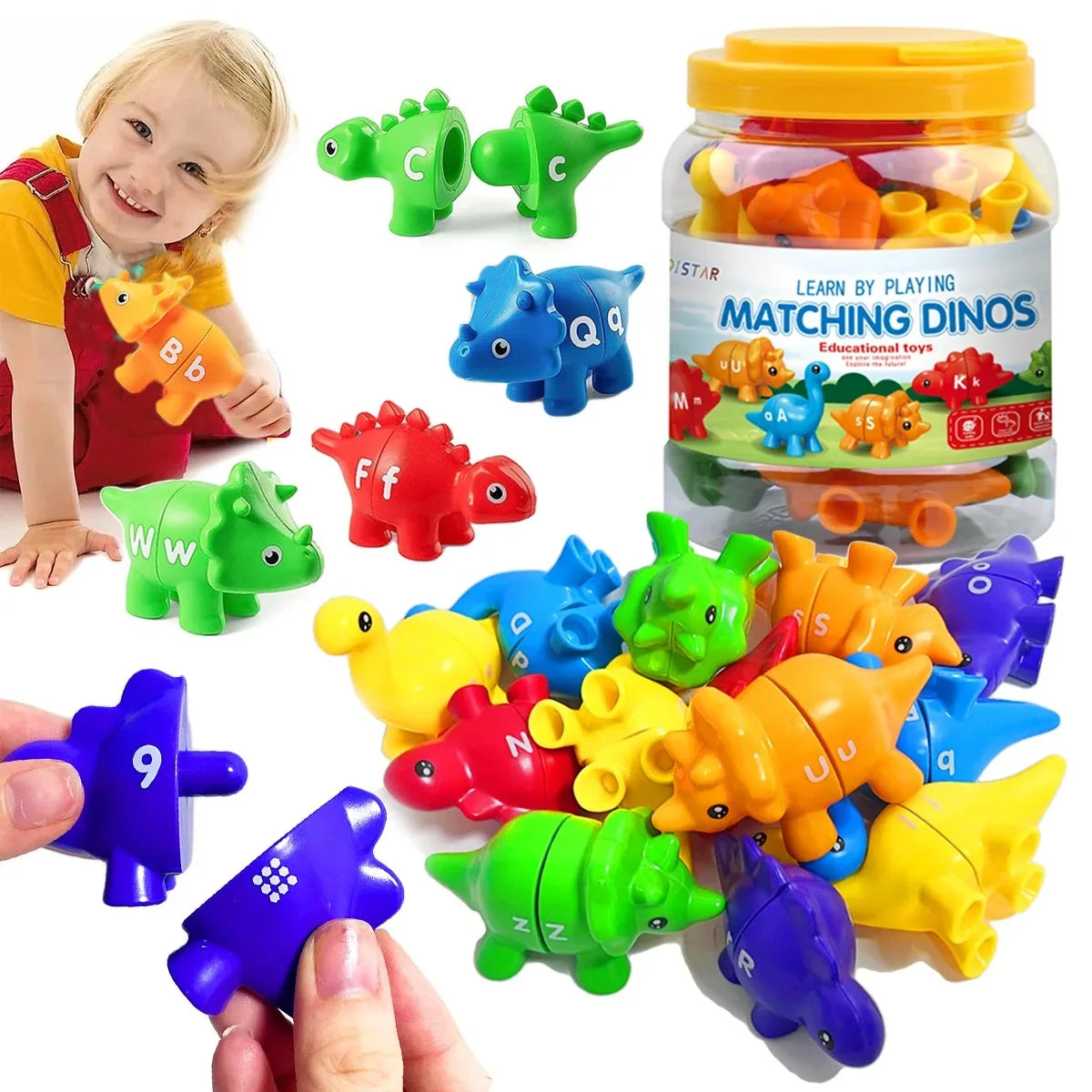 Matching Dino's – Zabawna i pouczająca - gra Dino z alfabetem i cyframi
