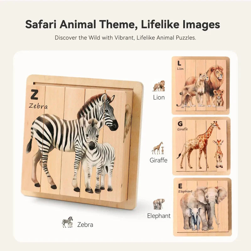 ZooStack – Drewno i interaktywność – Puzzle z klockami zwierząt