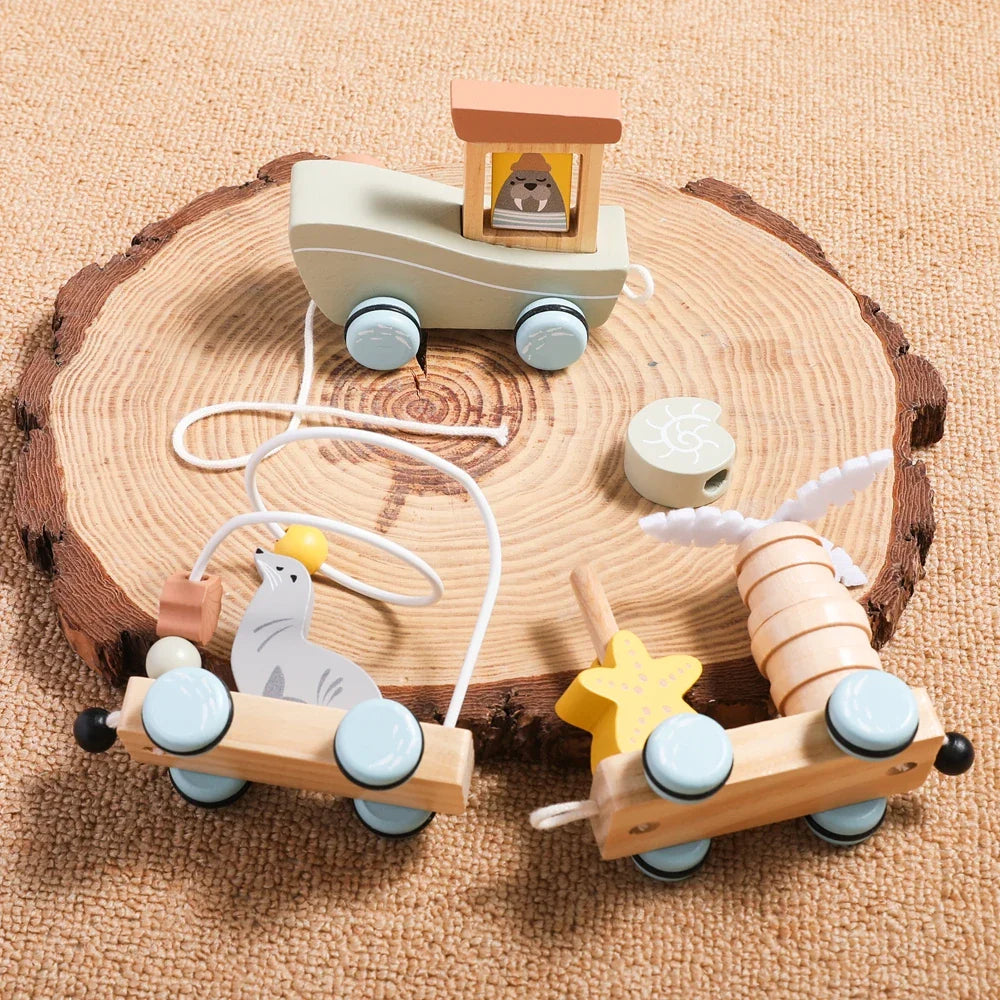 HappyTrain – Montessori & Fun – Drewniany zestaw kolejowy