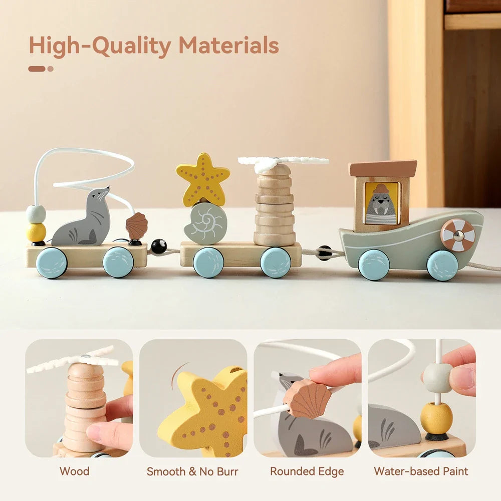 HappyTrain – Montessori & Fun – Drewniany zestaw kolejowy