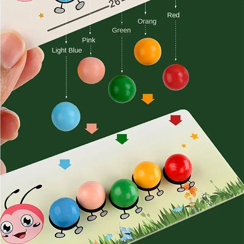 Wooden Clip Beads™ - Kolorowa gąsienica - Zabawka edukacyjna