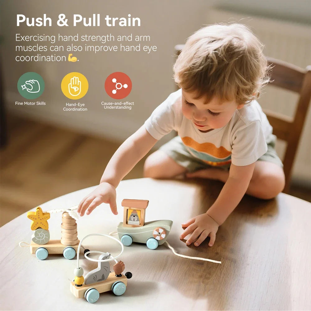 HappyTrain – Montessori & Fun – Drewniany zestaw kolejowy