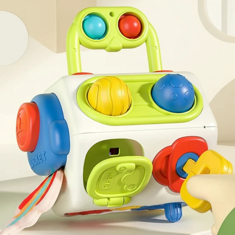 BusyCube – Inteligentna i zabawna – kostka Montessori Fidget 10 w 1